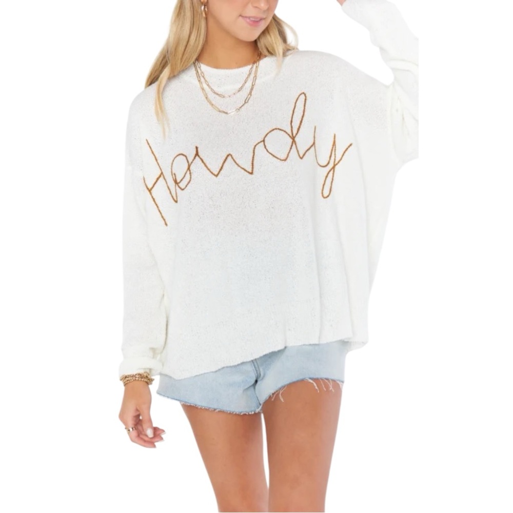 Show Me Your MuMu White Sweater with Gold 'Howdy'